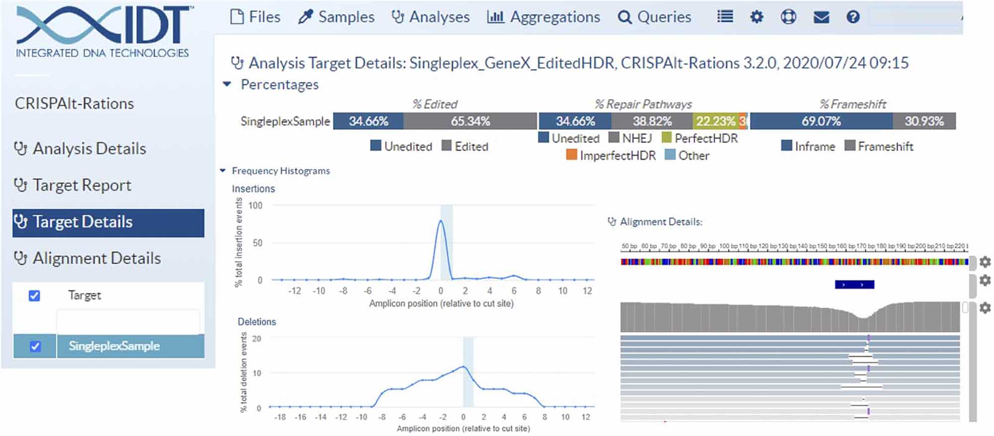 snapshot of the rhampseq crispr analysis tool